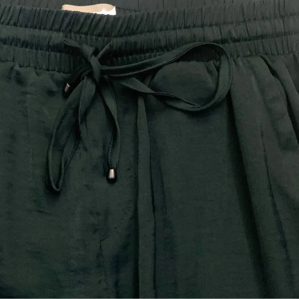 Forest Green Satin Relaxed Jogger Track Pants Dressy Preppy Sporty Blokecore - Picture 2 of 9